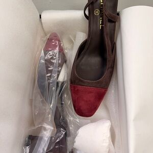 Chanel suede sling back heels brown and burgundy
